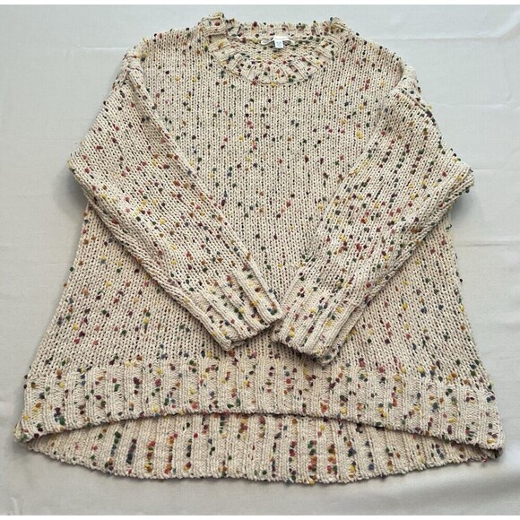 SEVEN 7 FOR ALL MANKIND Pullover Sweater Size Medium Cream Confetti Chunky Knit - Picture 5 of 13